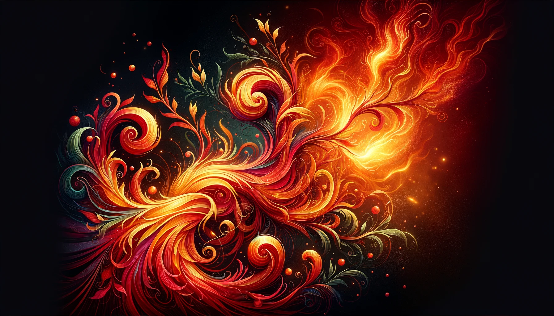 A dynamic and vibrant 169 image capturing the fiery energy and passion of the Wands suit in the Minor Arcana of tarot The image should depict swirling vivid flames intertwining with fl