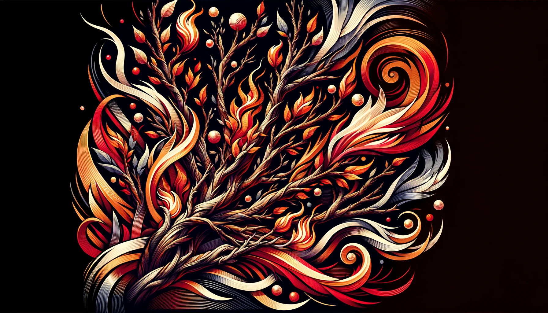 Create a dynamic and vibrant 169 image that emphasizes the branches while capturing the fiery energy and passion of the Wands suit in the Minor Arcana of tarot In this variation the fl