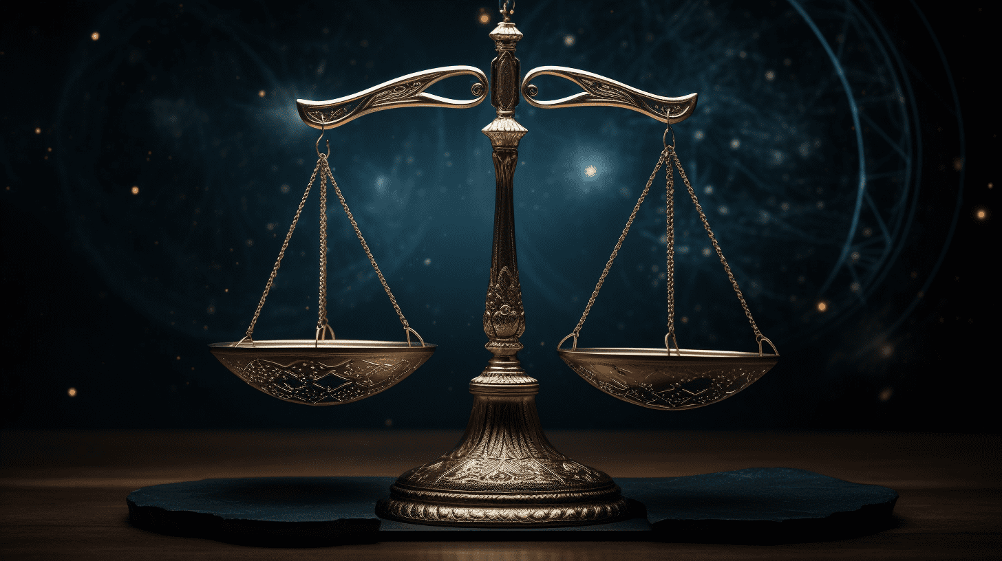 an image showcasing a pair of weighing scales, perfectly balanced, with an intricate web of interconnected strings wrapped around them, symbolizing the complexity and subjectivity of interpretation in the pursuit of justice.