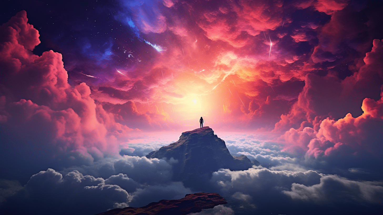 an image showcasing a solitary figure, standing at the edge of a vast abyss, gazing upwards at a luminous sky bursting with vibrant colors, evoking a sense of contemplation and introspection for the blog post on Final Thoughts.