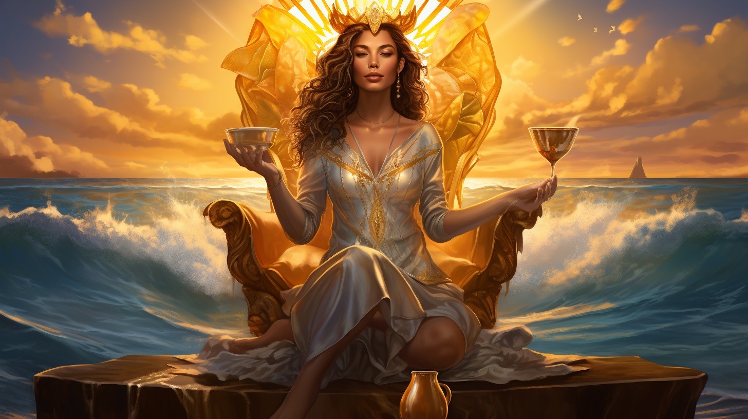 an image showcasing the Queen of Cups tarot card f20b1994 7e83 4b97 a988 484722a2c5b4
